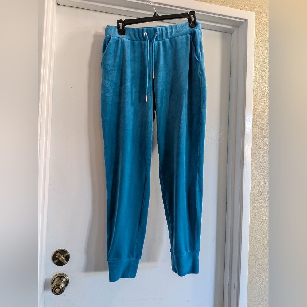 Juicy Couture Blue Bling  JUICY Velvet Velour Tapered Stretchy Lounge Pants M